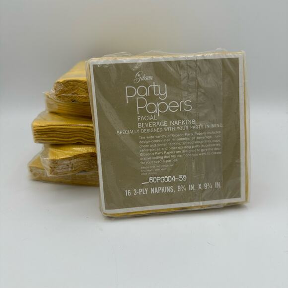 Vintage Paper Cocktail Napkins  NOS Mustard Yellow FOR 4 (FOUR) Packs - Picture 3 of 6